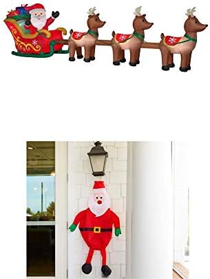 EJloveshopping 16.01 ft. W Pre-lit LED Inflatable Santa in Sleigh with Reindeers Airblown with Bonus Outdoor Santa Decor (Red)