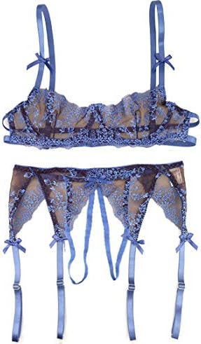 2 Piece Lingerie Set Women Jacquard Lace Bra Set, Babydoll Bra W/Wire Full Open Thong