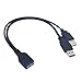 cablecc Black USB 3.0 Female to Dual USB Male Extra Power Data Y Extension Cable for 2.5