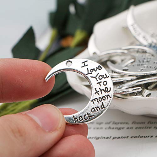 JETEHO 50 Pcs I Love You to The Moon and Back Word Charms Engraved Double Side Message Charms Pendants for Bracelet Jewelry Making - Thumbnail 2