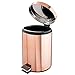 mDesign Small Modern 5 Liter / 1.3 Gallon Round Metal Lidded Step Trash Can, Compact Garbage Bin with Removable Liner Bucket and Handle for Bathroom, Kitchen, Craft Room, Office, Garage - Rose Gold