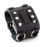 United Watchbands Wide Black Leather Tri Clasp Cuff Wrist Watch Band Rock Bracelet Cuff Cool