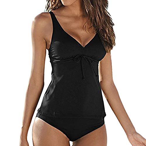 Solid Front Tie Tankini Top with Bottom for Women Teens Swimsuit 2 Pcs Bravetoshop