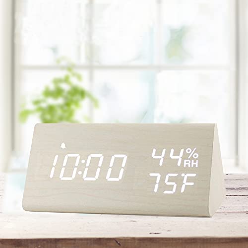 JALL Digital Alarm Clock, with Wooden Electronic LED Time Display, 3