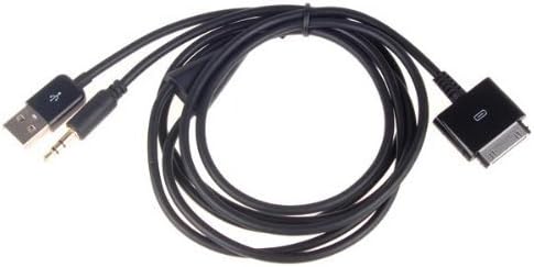 Yueling@ 1.2m 3.5mm Audio Line Out + 30 Pin USB Dock Cable for iPad iPhone iPod (Black)