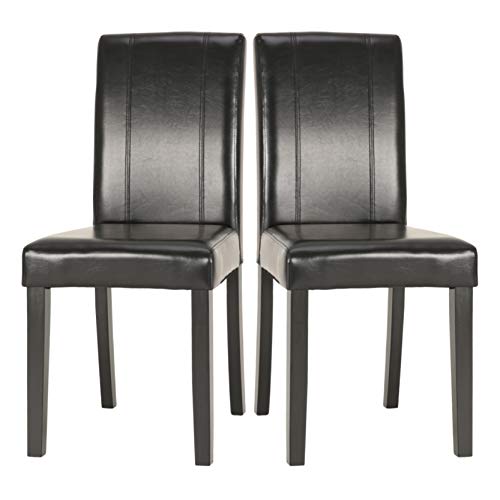 Upholstered Dining Chairs with Solid Wooden Legs, Modern Stylish PU Leather Padded Parsons Chairs Set of 4 (Black)
