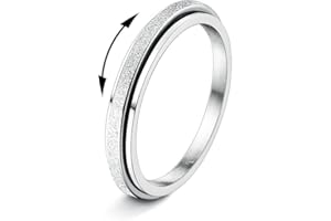 Diamday Fidget Rings for Women Men - 2/4 Spinner Stainless Steel Ring for Anxiety Stress Relief Glitter Sandblast Spinning Figit Anxiety Jewelry for Wedding Promise