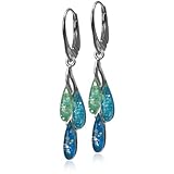 Sterling Silver Blue Green Amber Leverback Earrings