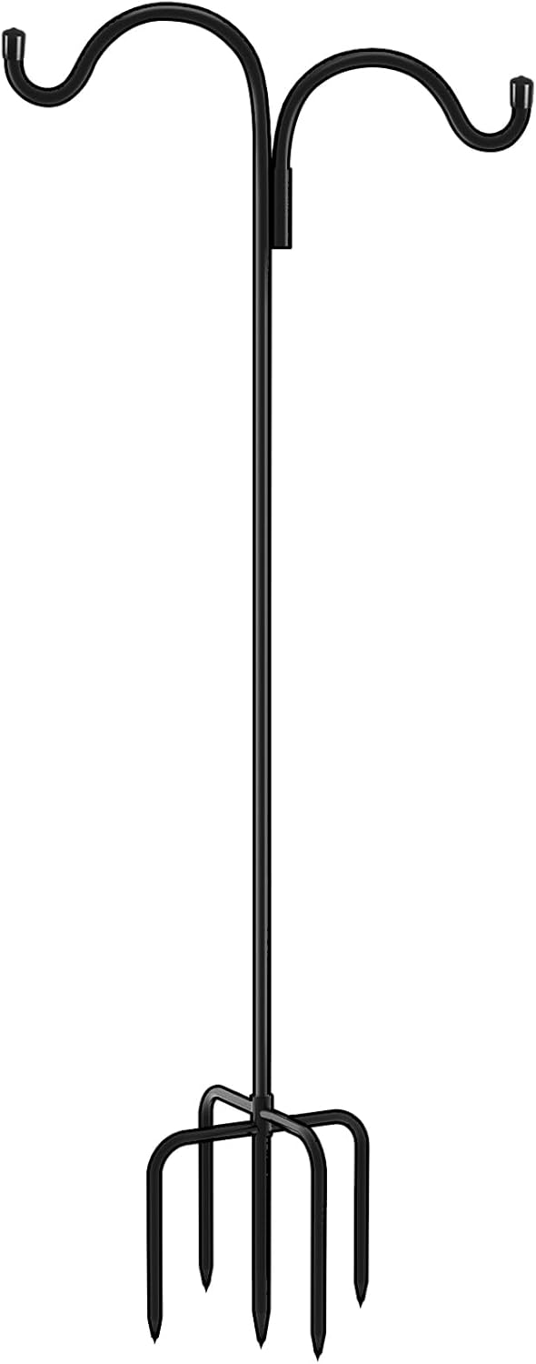 Outdoor Shepherd's Hooks - Gtongoko 76 Inch Adjustable Double Shepherd Hook with 5 Prong Base, 5/8 Inch Thick Heavy Duty Bird Feeder Pole for Bird Feeder Lanterns Weddings Decor 1 Pack
