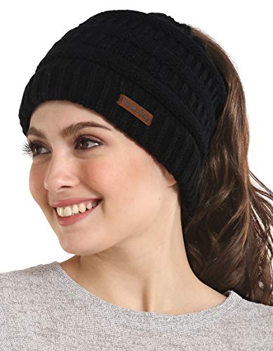 Brook + Bay Cable Knit Multicolored Beanie - Stay Warm & Stylish - Thick, Soft & Chunky Beanie Hats for Women & Men - Serious Beanies for Serious Style (Pony Black)