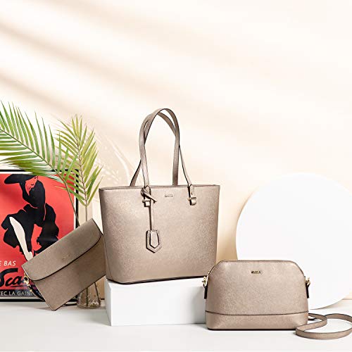 LOVEVOOK Handtasche Damen Shopper Schultertasche Blau Umhängetasche Damen Geldbörse Tragetasche Groß Damen Tasche Tote für Büro Schule Einkauf Reise Leder Handtasche 3-teiliges Set, Khaki, M