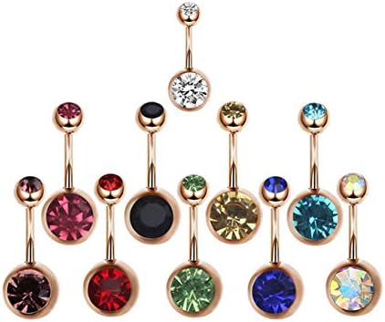 TOPBRIGHT 1-10PCS 14G Surgical Steel Dangle Navel Belly Button Ring Bar Curved Barbell Body Piercing Jewelry for Women Crystal CZ Ball Screw Navel Bars