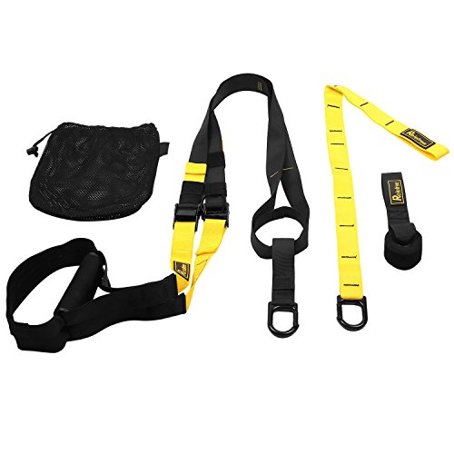 Relefree Professional Suspension Fitness Bands + Door Anchor Full Body Home Gym Trainer - Body Weight Training System Strap For Strength Endurance, Crossfit, Fitness, Aerobic Exercise