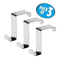 Over the Door Hook,304 Stainless Steel Metal Reversible Hooks for Bathroom,Bedroom,Kitchen,Shoe Cabinet,Cubicle,Office Hanging Towels,Clothes,Backpacks,Key and More to Save Storage Space (3 Pack)