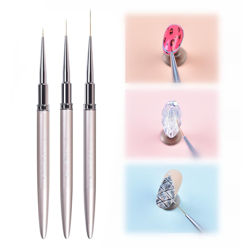 KADS Nail Art Liner Brushes Kolinsky Nail Art Brush Liner Brush UV Gel Polish Painting Nail Design Brush Metal Handle Nail Drawing Pens 8/15/20mm (8mm+15mm+20mm)