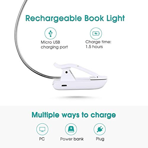 image for 7 LED Clip Reading Light, TopElek Book Light with 9-Level Brightness(W