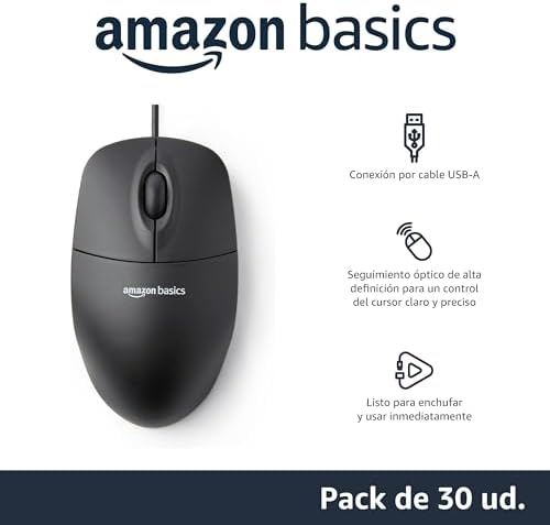 Paquete de 30 Ratón con 3 Botones y Cable USB (Negro)
