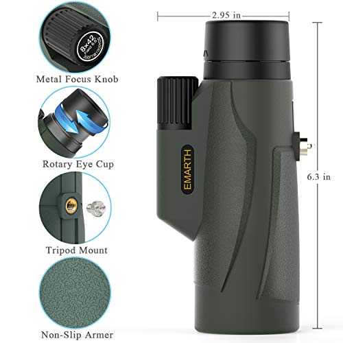 Emarth Hawkeye Monocular 8x42 High Power Bak4 FMC Compact Telescope for Hunting Boating Wildlife Green