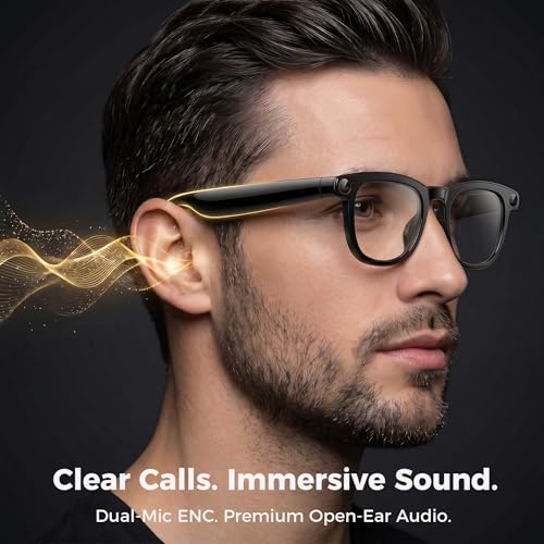 2026 Smart AI Glasses, 8MP 4K POV Camera, AI Assistant, HD Video, Voice Recorder, Meeting Transcriber, Translation, Open-Ear Bluetooth, Photochromic + Extra Blue Light Lenses for Travel & Vlogging