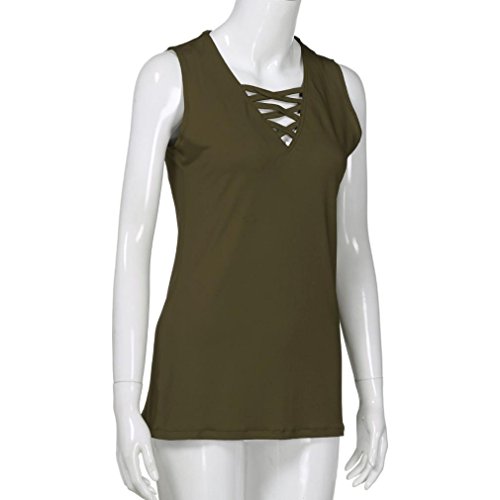 Sumen Women's V Neck Lace up Strappy Criss Cross Tank Tops Sleeveless Casual Blouse (M, Army Green) - Thumbnail 4
