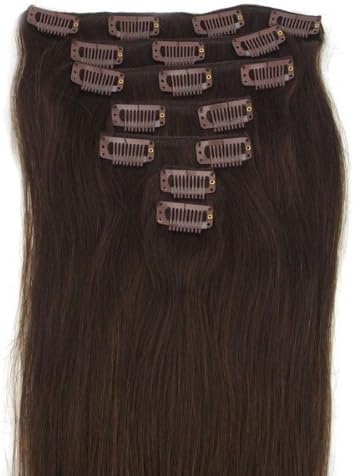 Clip In Remy Real Human Hair Extensions 20 Inch Dark Brown/medium Dark Brown Chocolate Brown (2#100g)