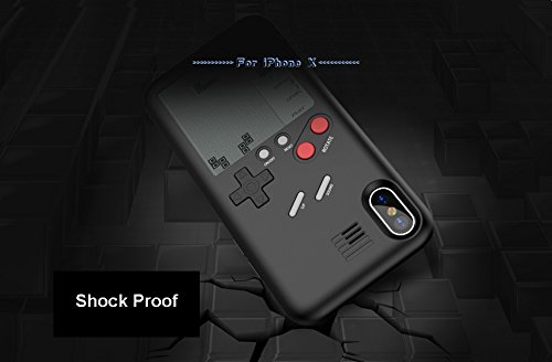 Game Phone Case Games Built in For iPhone X,Julyfox Ultra Slim Protective Phone Case 3D With Screen Tetris Games System For X Drop-Proof Bump-Proof Scratch-Proof Black