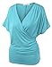 J.TOMSON Women's Batwing Sleeve Surplice Wrap Front Top LIGHTBLUE 2XL