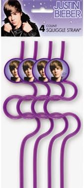 Justin Bieber Squiggle Straws - 4 Count
