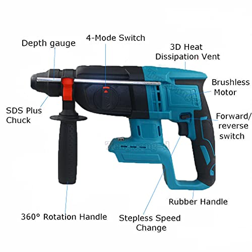 Bohrhamme Akku für Makita 18V für SDS-Plus Bürstenloser Kupfermotor 360° drehbarer Griff bürstenloser Motor 4 Modi Blau Mit 5.5Ah Akku und DC18RC Ladegerät für Makita – Bild 2