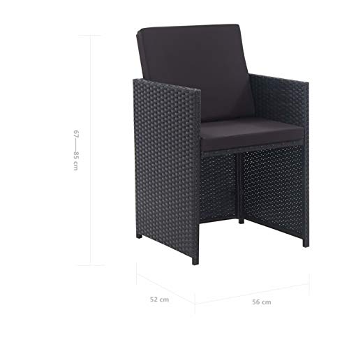Tidyard Gartenmöbel 9-TLG. mit Auflagen Gartenset Sitzgruppe Sitzgarnitur Gartengarnitur Gartentisch Milchglas-Tischplatte Stühle Poly Rattan Schwarz – Bild 3