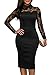 Sidefeel Women High Neck Floral Lace Long Sleeve Club Bodycon Midi Dress