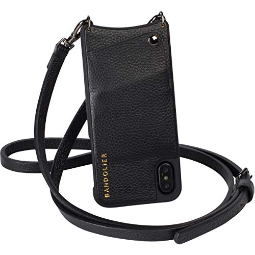 Crossbody Phone Case and Wallet - Bandolier - Emma - Black Leather with Pewter - Compatible with iPhone Xs Max