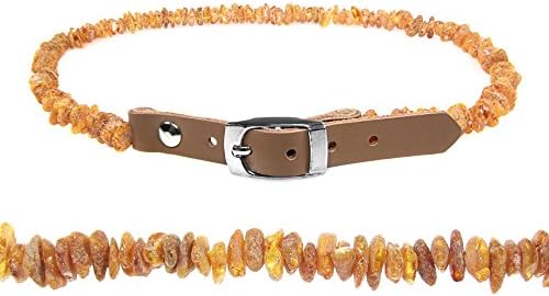 Saniston Baltic Amber Collar for Dogs and Cats/Collar with Adjustable Leather Strap/made of Genuine Raw Baltic Amber for Pet Lovers! (30-35cm)