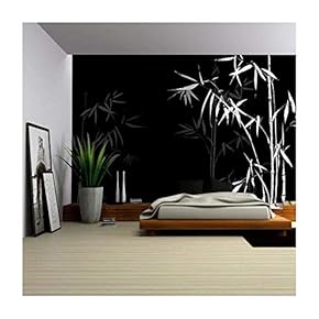 Vector White Bamboo Branches Imprint on Black Background...