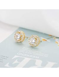 CZCITY - Juego de collar y pendientes de oro rosa para mujer, chapado en oro rosa de 18 quilates, con circonita cúbica de corte redondo