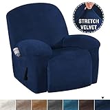 H.VERSAILTEX Recliner Sofa Cover 1-Piece Non Slip Soft High Stretch Modern Thick Velvet Plush Slipcover Form Fit Stretch Furniture Cover Recliner Sofa Slipcover Machine Washable - Navy