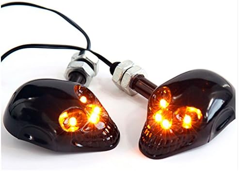 Candance(TM) 4x Amber Skull 4 LED Black Casing Housing Turn Signal Blinker Light Lighting For Motorcycle Cruiser Chopper Honda Shadow Yamaha V Star (Black)