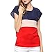 VOBAGA® Women's Loose Casual Stripe Color Collision T-Shirt Tops Blouse Red M