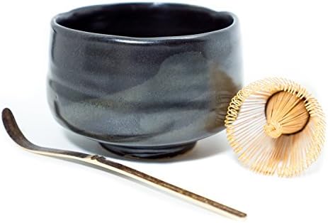 Handmade Ceramic Matcha Bowl Set (Chawan, Chashaku, Chasen) 1 Set Black