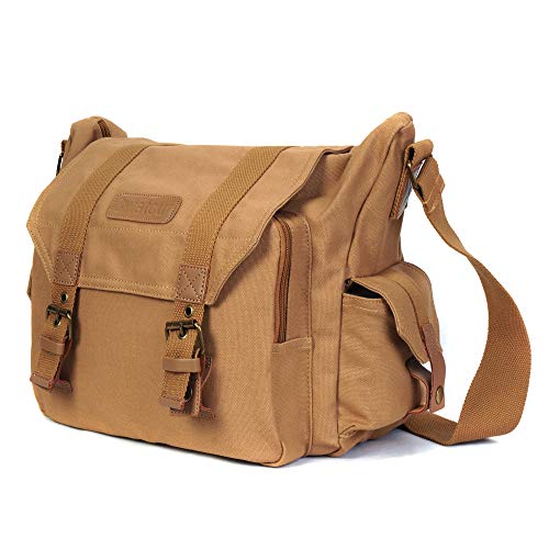 Cwatcun Camera Case Canvas Shoulder Bag with detachable insert Case Shockproof Camera Messenger Bag for Canon Sony Nikon DSLR/SLR, Mirrorless Camera Bag with Tripod Holder for Men Women (Color:Khaki)