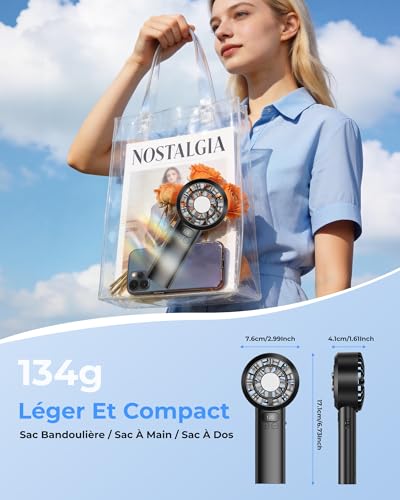 Ventilateur de Poche Portable Mini - 3000 mAh USB Rechargeable, Réglage Vitesse 1-120 avec Écran LED, Ventilateur Personnel Silencieux, Accessoire d'Été pour Voyage Extérieur Maison Bureau, Noir