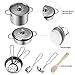 iBaseToy Pretend Play Kitchen Accessories Toys with Stainless Steel Cookware Pots and Pans Set, Cooking Utensils, Apron & Chef Hat, Play Foods for Kids, Girls, Boys and Toddlers