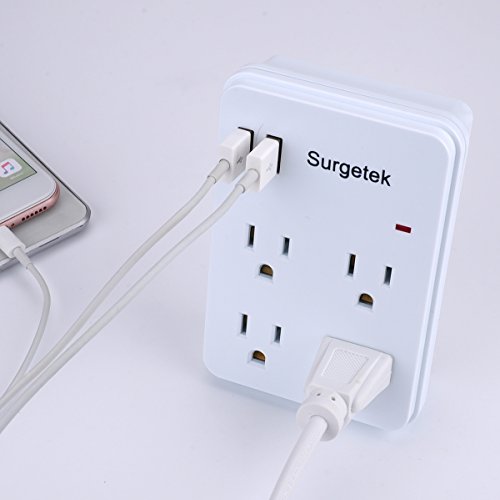 image for Surgetek Cell Phone Wall Mount Charger Power Strips Outlets Surge Prot