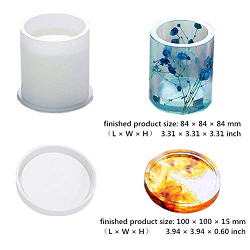 Cylinder Epoxy Resin Silicone Molds - DIY Pen Holder Mold & Circular Silicone Coaster Molds Set, Clear Flower Pot Moulds for Casting Succulent Plants Pot and Many Other Art Craft, Sold by MeiMeiDa - Thumbnail 2