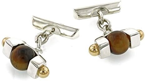 18KT, Sterling and Tigers Eye Chain Link Cufflinks. Made in England