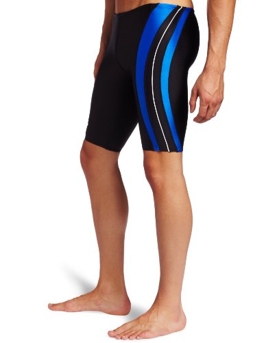Speedo Men and Boys' Xtra Life Lycra Rapid Splice Jammer Swimsuit, Black/Blue, 32