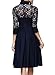 MISSMAY Women's Vintage 1950s Style 3/4 Sleeve Black Lace Flare A-line Dress (Small, Navy Blue)