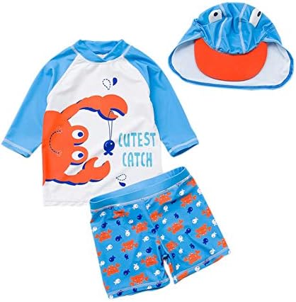 Baby Toddler Boys Two Pieces Swimsuit Set Boys Crab Bathing Suit Rash Guards with Hat UPF 50+ FBA
