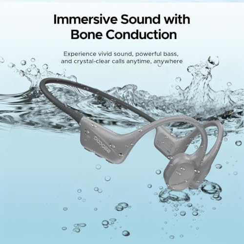 DOOGEEEco Bone Conduction Headphones, IP68 Waterproof for Swimming 10H Battery, Bluetooth 5.4, 32GB Storage, Ideal for Cycling (Gray)