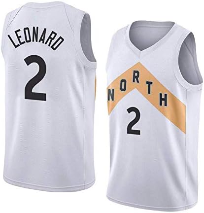 TTHU Men Basketball Fan Jersey - Toronto Raptors #2 Leonard Embroidered Mesh Shirt Vest Basketball Swingman Sleeveless Top,White,M:170~175cm
